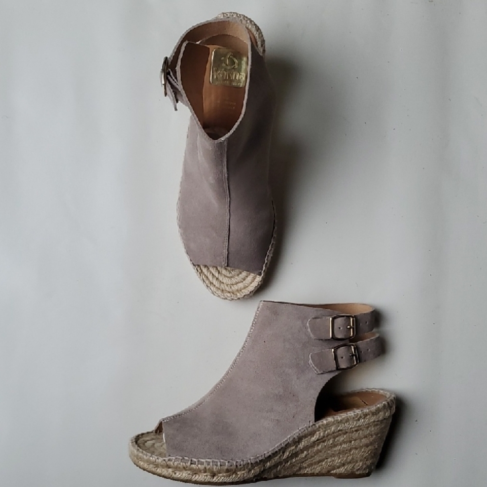 Kanna Gray Wedge Espadrilles with Peep-Toe